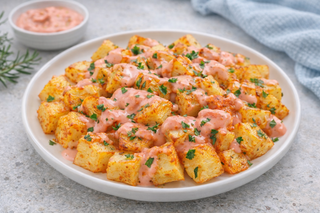Patatas bravas caseras con salsa y perejil