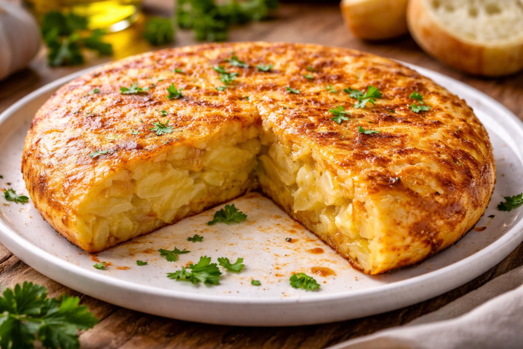 Tortilla de patatas española bien jugosa