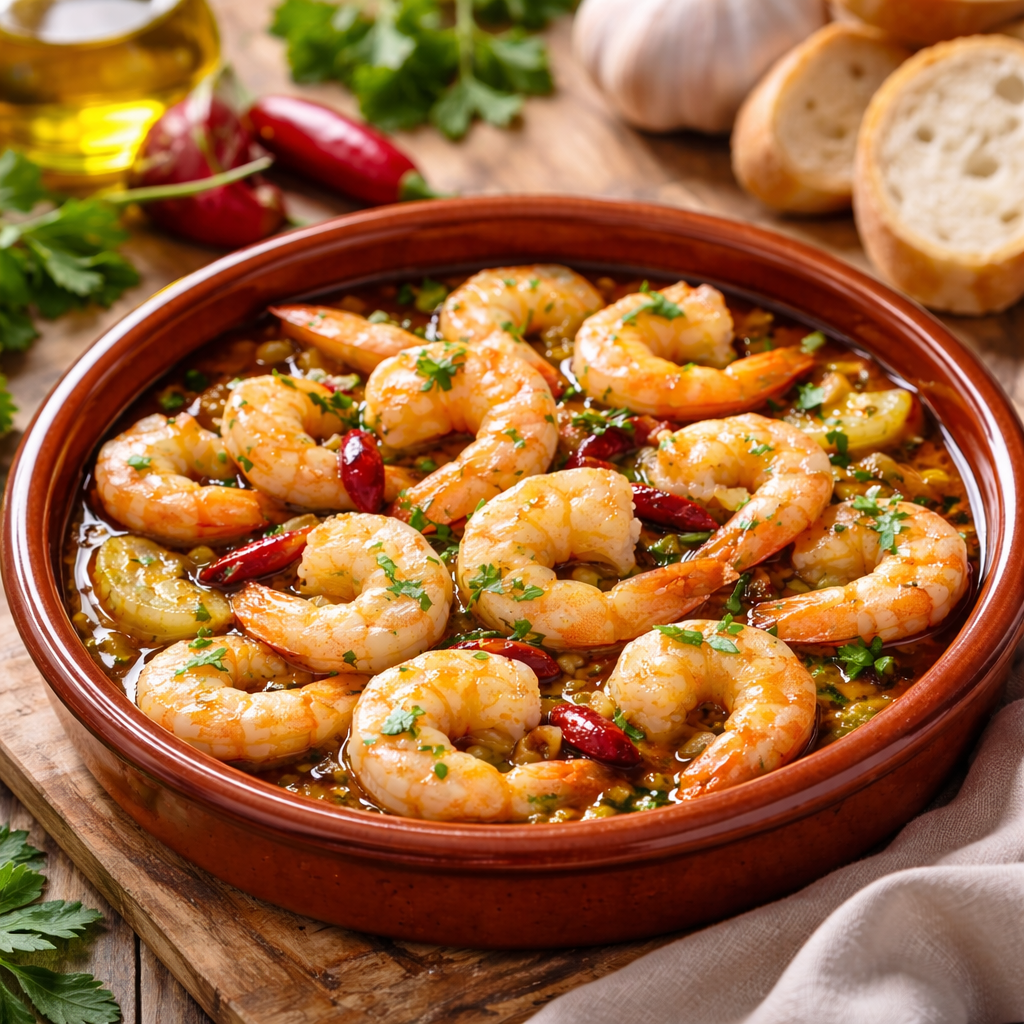 Gambas al ajillo caseras con ajo y aceite de oliva