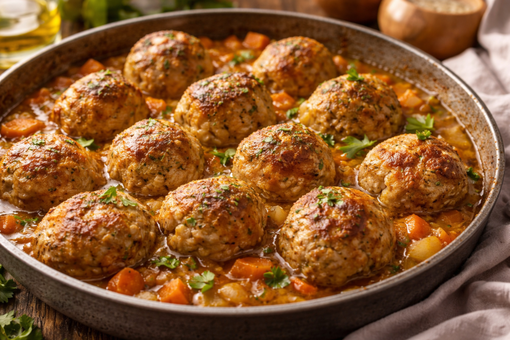Albóndigas caseras en salsa con verduras recién hechas