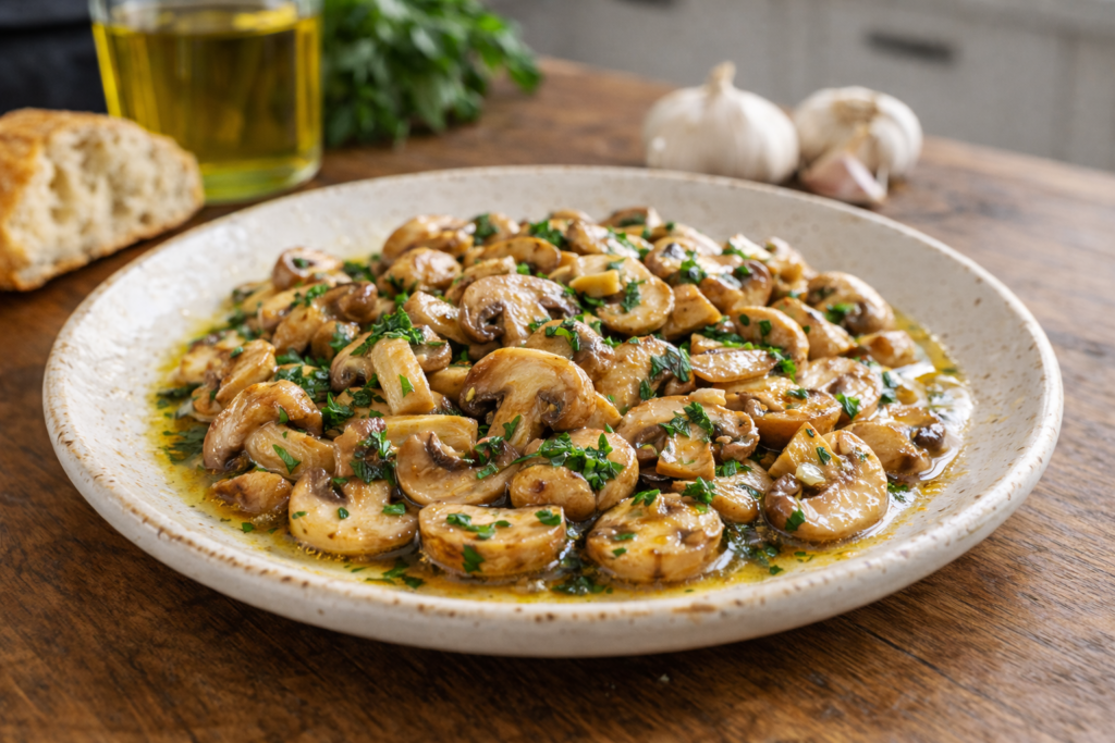 Champiñones al ajillo caseros con ajo y perejil