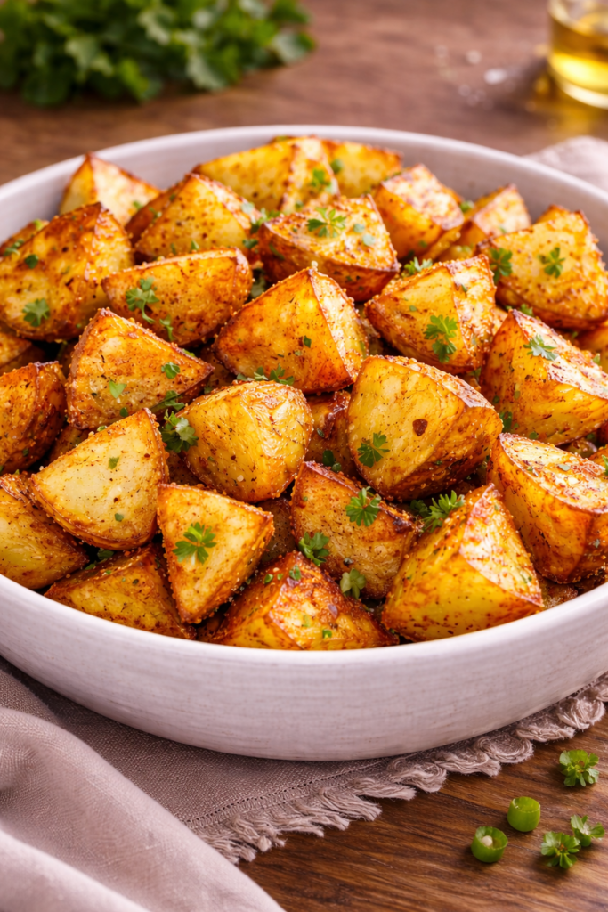 Patatas al horno caseras crujientes con especias y perejil