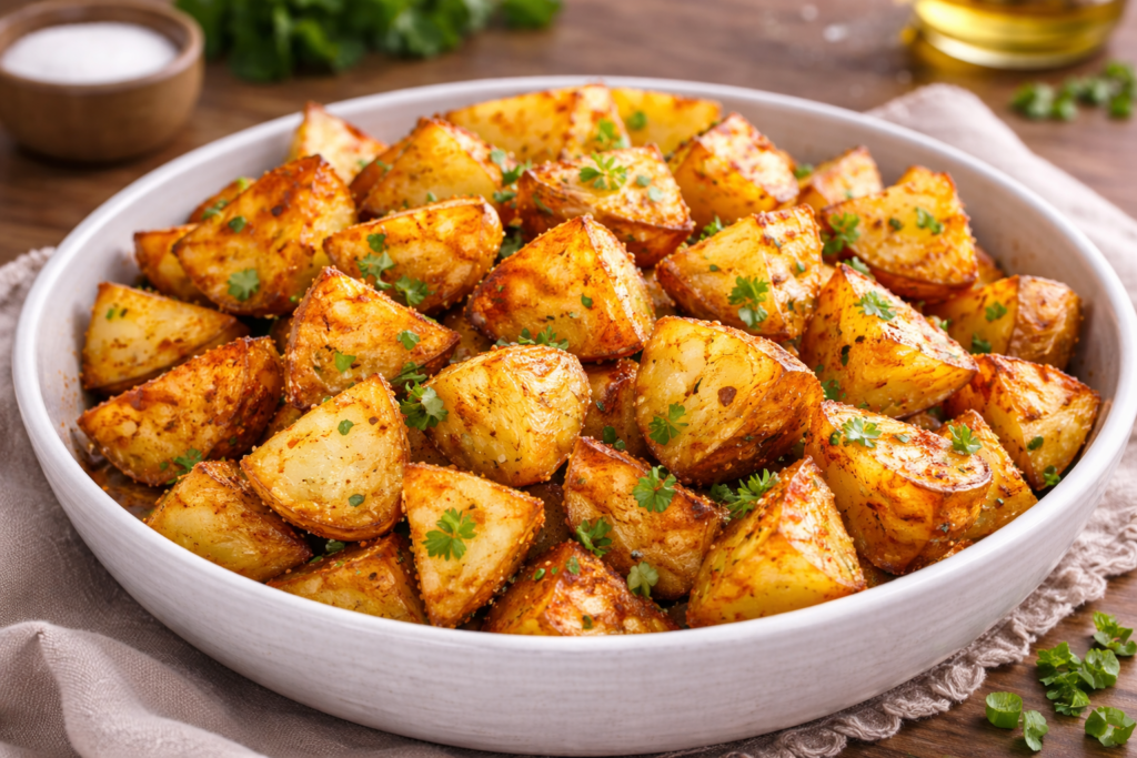 Patatas al horno caseras crujientes con especias y perejil