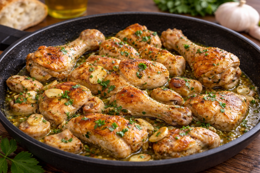 Pollo al ajillo casero con ajo dorado y perejil